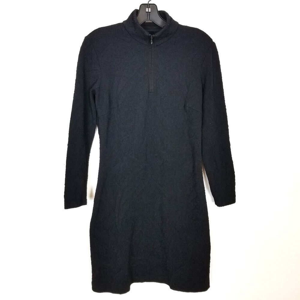 J McLaughlin Women’s Textured‎ Zip Neck Dress Sz S Black Minimalist Long Sleeve
